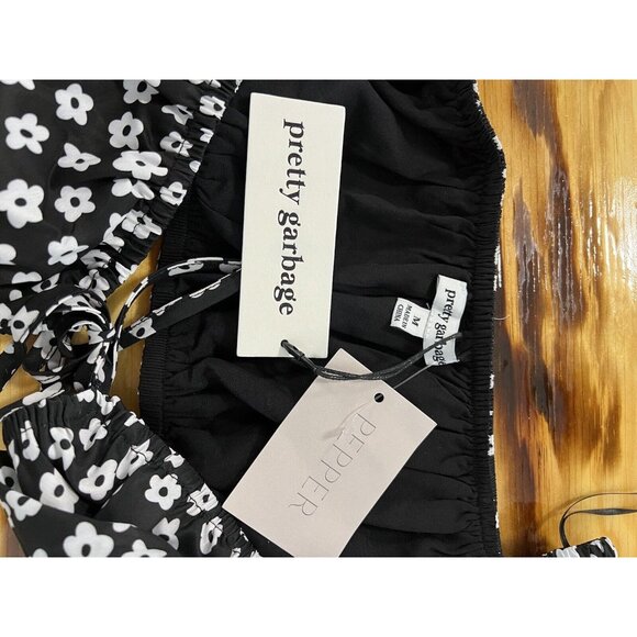 Pretty Garbage Women Floral Tied Crop Top Size Medium Boho Peasant Hippie Preppy - Picture 3 of 12